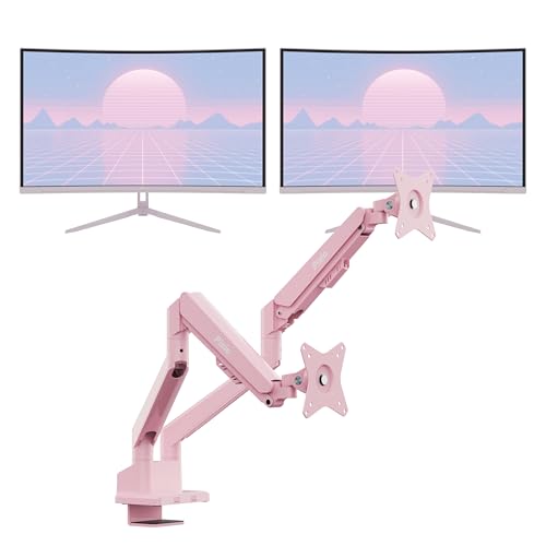 Image of Pixio Two PXC278WAVE Pink 27 inch 180Hz Refresh Rate QHD 1440p Resolution 1650R Curve Fast VA Panel 1ms GTG Response Time HDR Curved Gaming Monitor and PS1D Wave Pink Dual Monitor Arm
