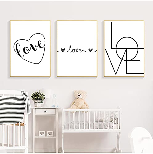 Póster de lienzo de amor en blanco y negro 3 piezas de 50x75cm sin marco
