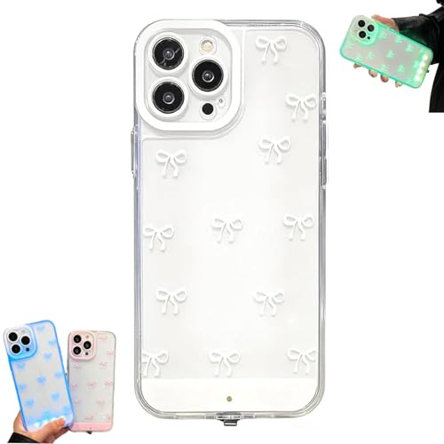 Vibrant LED Bowknot Phone Case, Built-in LED Colorful Glowing Phone Cover for Women, Incoming Call LED Flash Light-Up Case for iPhone 11/12/13/14/15/16/17 Pro/Pro Max/Plus (White,for iPhone 13)