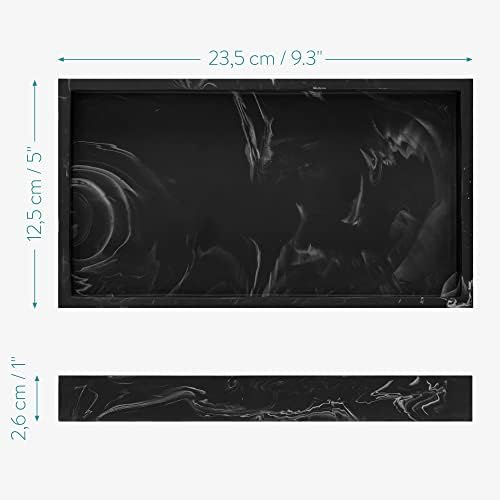Navaris Black Marble Resin Jewellery Tray - 23.5 cm x 12.5 cm Organiser Dish - Decorative Holder for Bathroom, Vanity, Dressing Table, Desk, Candle