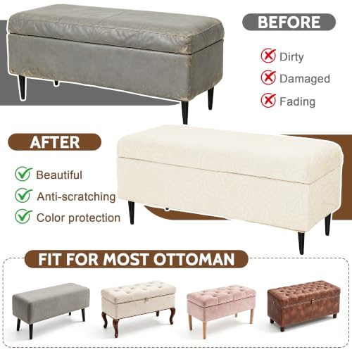 Image of FUANGUI Waterproof Ottoman Cover Slipcovers Rectangular Folding Stretch | Storage Bench Footrest Sofa Stool Covers Footstool Protector with Elastic Bottom, Removable Washable,Large