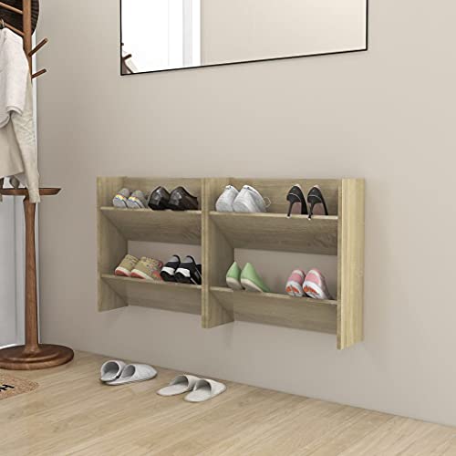LAPOOH Zapatero pared 2 uds, Mueble Zapatero, Zapateros Grandes, Mueble Auxiliar, Armario Estrecho, Armario pequeño, color roble Sonoma aglomerado 60x18x60 cm