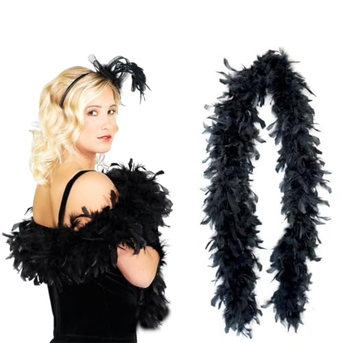 EIROVYA Federboa einfarbig Federdichten wählbar Länge ca. 1,20m Federstola Federschal Kostüm Karneval 20er Jahre Charleston Burlesque...