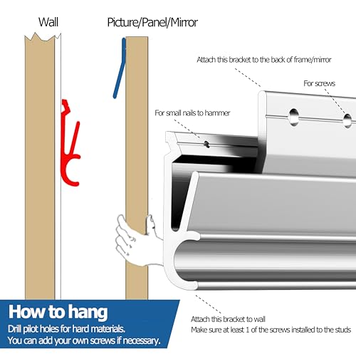 Image of 25 Inch Low Wall Damage French Cleat Picture Hanger with Pin Sized Nail Holes,No Stud Mounting Bracket Hangers Picture Hanger Frame Hanging System Kit for Rental Apartment for Art, Mirror - 2 Pairs