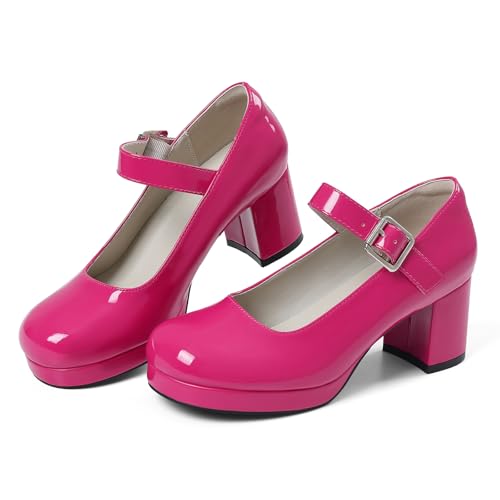Image of femflame Women's Low Chunky Heel Mary Jane Pumps Ankle Buckle Strap Sweet Round Toe Dress Shoes JK Cosplay Uniform Dress Shoes
