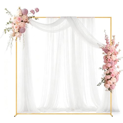 Square Arch Backdrop Stand 6.6FTx6.6FT Gold Metal Background Frame for Ceremony Wedding Birthday Party Bridal Baby Shower Anniversary Garden Arbor Balloon Decoration Photo Booth