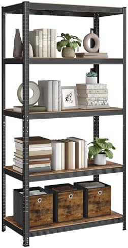 SONGMICS Standregal, 5 Ablagen, verstellbar, 50 x 100 x 200 cm | Bücherregal, Lagerregal, bis 600 kg belastbar, für Küche, Wohnzimmer, Schwarz-Tan, COZORY Kollektion GLR050B11