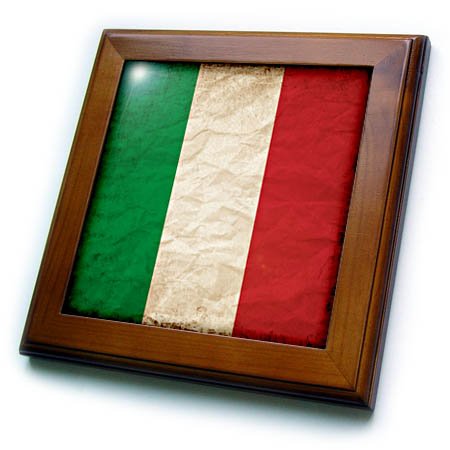 3dRose Italian Flag Old Look Trendy Work Framed Tile, 6 x 6