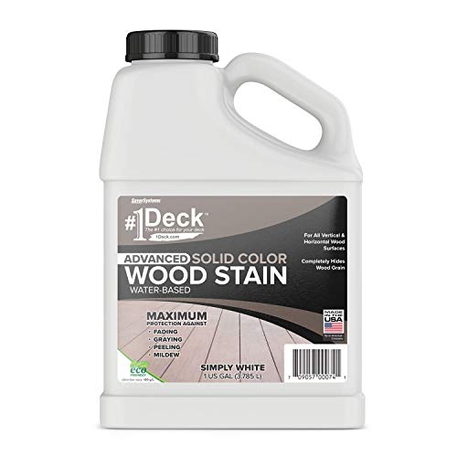 #1 Deck Premium Advanced Solid Color Outdoor Wood Stain and Sealer in One – Water Based Sealant for Wood Decks, Fences, & Siding - 1 Gal - Made in USA - Simply White by SaverSystems - Used condition - US$45.27
