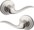 Kwikset Tustin Interior Passage Door Handle, Lever For Closet and Hallway Doors, Reversible Non-Locking Handle Lever, Satin Nickel, with Microban Protection