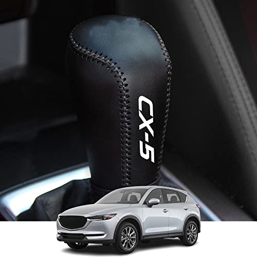 Kakash Custom Interior Accessories for Mazda CX-5 2017 2018 2019 2020 2021 2022 Leather Automatic Gear Shift Knob Cover,Transimission Boots Shift Lever Leather Sheath(Black Stitches)