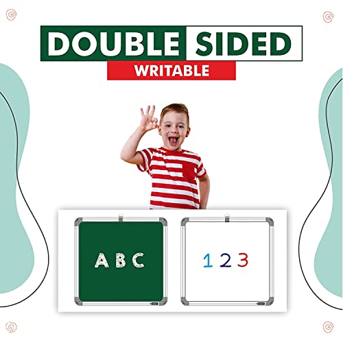 Image of YAJNAS 1x1 Feet Non-Magnetic Heavy-Duty Aluminum Frame White Board with Chalk Board Small Slate (Pack of 1)