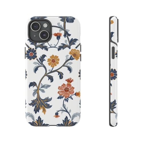 Coque iPhone 15 Plus motif floral rétro anti-rayures protégeant l'objectif photo