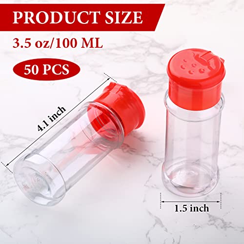 50 Pcs Plastic Spice Jars Bottles Spice Containers with Lid Seasoning Shaker 3.3fl Oz/100ml for Storing Herbs Powders Kitchen Camp