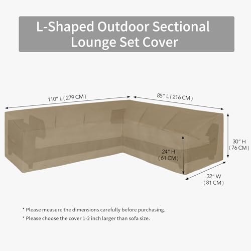 Image of Easy-Going Patio L-Shaped Sectional Sofa Cover, 110 inchX85 inch Waterproof Heavy Duty Outdoor Garden Furniture Cover (Right Facing, Camel)
