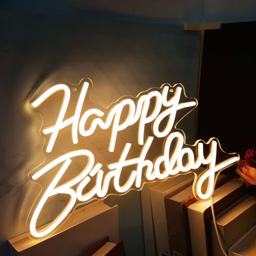 Image of Happy Birthday Neon Sign For Wall Decor LED Neon Light Sign For Birthday Party Decoration Art Wall Lights First Happy Birthday Sign Backdrop Light Up Sign Kids Gift Rainbow Color Led Neon Sign For All Age Birthday Partys Gift(happy birthday)
