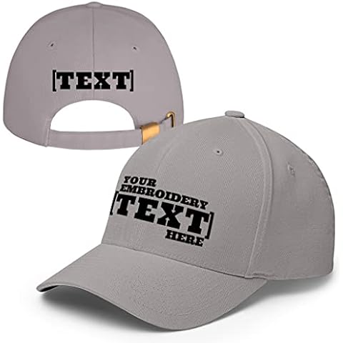 Pranboo® Custom Personalized Text Hat/Cap, Embroidered Front & Back, Bill Dad Baseball Cap丨Grey Cover