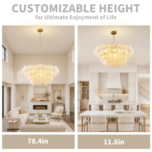 Large Gold Modern Glass Chandelier, 39.37-inch Round Adjustable Height Hanging Light Fixtures with Cloud Glass Shade,16-Light Luxury Hanging Fixture for Living Room, Bedroom, E12 Base Crystal Lighting by Giawosth - Used condition - Image 4