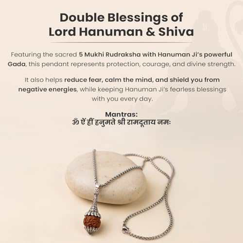 Image of Astrotalk Rudraksha Hanuman Gada Pendant | 5 Mukhi Rudraksha for Protection, Confidence & Inner Peace | Sawan Sepcial | Spiritual Pendant for Daily & Office Wear | Gift for Man & Woman
