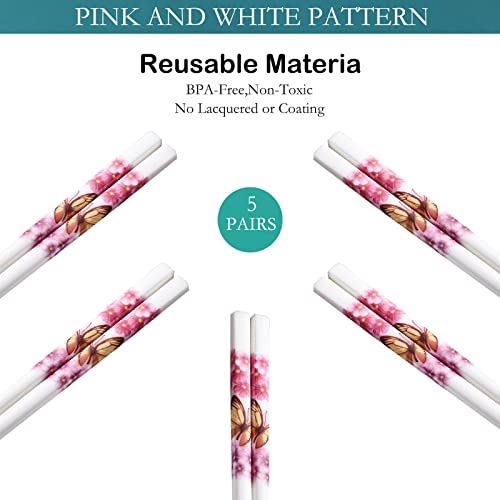 Ceramic Chop Sticks Set Of 5, Cute Chinese Porcelain Chopsticks Dishwasher Basket Safe Easy To Clean, 9.7-Inch (Pink Butterfly) #TOP3