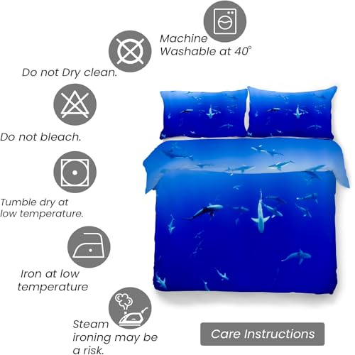Housse de couette 200x200 bleu requin avec fermeture éclair invisible et microfibre - 7
