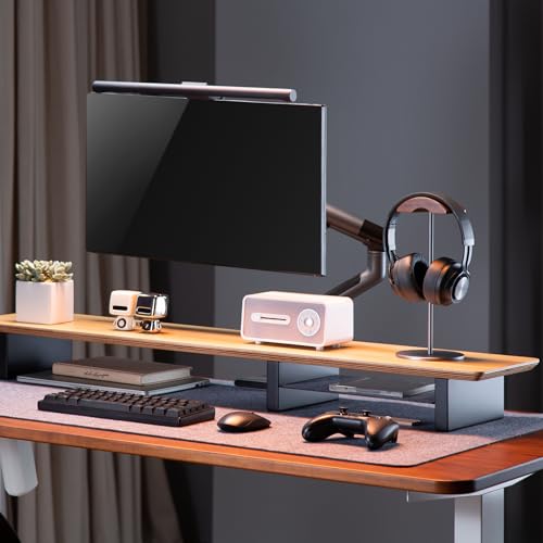 Image of White Oak Wood Desk Shelf for Top of Desk 44 Inch Length Wood Monitor Riser with Middle Shelf