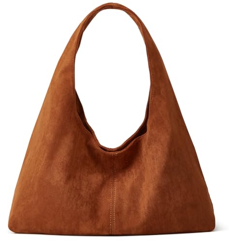 Women's Suede Tote Bag Retro Crescent Shoulder Bag Trendy 2026 Suede Handbag Underarm Purse Work Bag Dumpling Bag