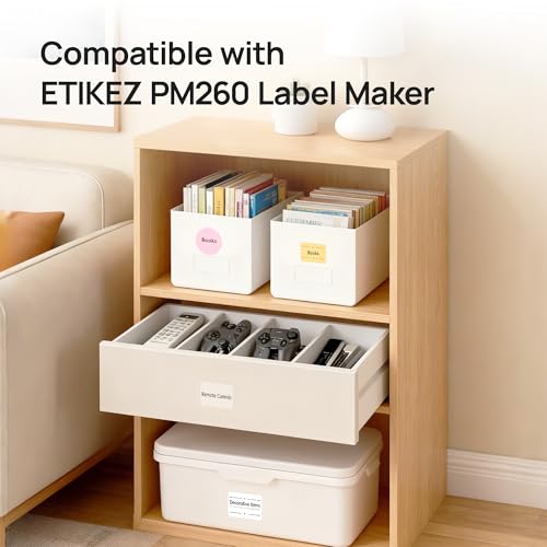 ETIKEZ PM260 Etikettendrucker Schwarz + 1 Rolle Etiketten (40x30mm, transparent, 230 STK) – 2 Zoll Bluetooth Beschriftungsgerät mit Smart AI APP, tintenlos, für Büro & Schule