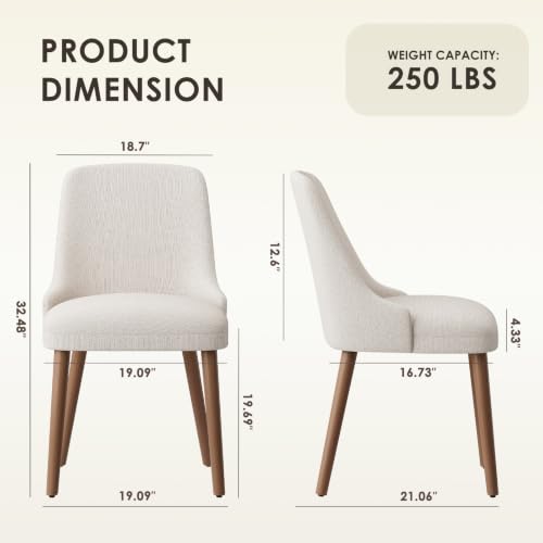 Image of MALOL Upholstered Dining Chairs Set of 2 with High-Back, Beige | Dining Room Chair with Wood Legs, Padded Kitchen Chairs for Dining Room /Restaurant /Cafe
