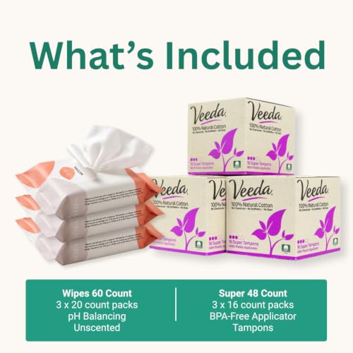 Image of Veeda Feminine Care Bundle: Super Cotton Tampons + Wipes, 108 Count