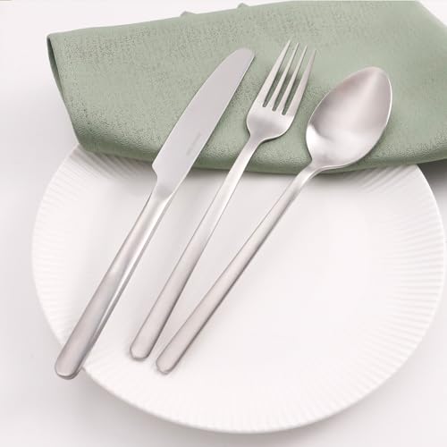 Image of KINGSTONE Silverware Set, 20 Piece Flatware Cutlery Set for 4, 18 /10 Stainless Steel Silverware Mirror Polished Dishwasher Safe for Home, Restaurant, Wedding, Party, Matte Silver