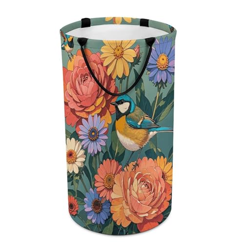 Panier à linge pliable fleurs et oiseaux étanche grand format - 2