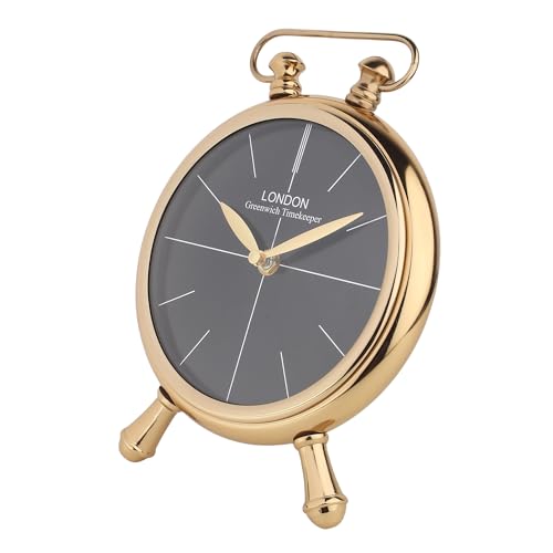 Image of Decor de Maison Brings Handcrafted Essence Desk Timepiece Table Clock for Living Room, Bedroom, Study Table | Classic Non-Ticking Tabletop Battery Operated Analog Desk Clock in Gold (17x7x24cm)