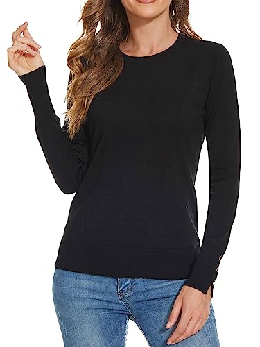 Image of Sweaters for Women Striped Crew Neck Pullover Sweater Lightweight Long Sleeve Fall Knit Tops