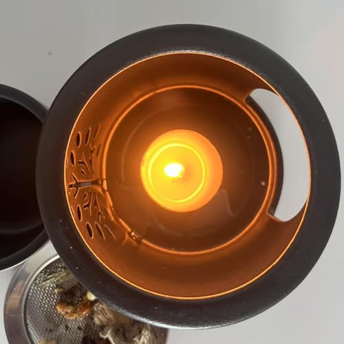 räucherstövchen mit Seib and Schale für Diffuser ätherische öle 120ml Duftlampe Teelicht duftlampe für ätherische öle，Matt Schwarz Keramik weihrauchbrenner.