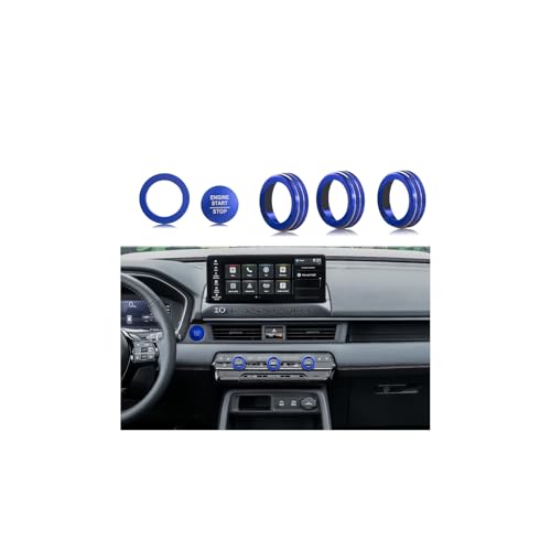 Image of for Honda 2026 Passport /2026 Pilot Interior Accessories, Aluminum Alloy one-Button Start Cover /Ring, air Conditioning knob, 5-piece Set (Blue)