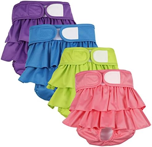 Chenkaiyang 4 Pack Dog Diapers Female Washable Dog Diapers Reusable Puppy Diapers Highly Absorbent Comfortable Doggy Diapers for Dogs in Heat or Excitable Urination( S Candy Color)