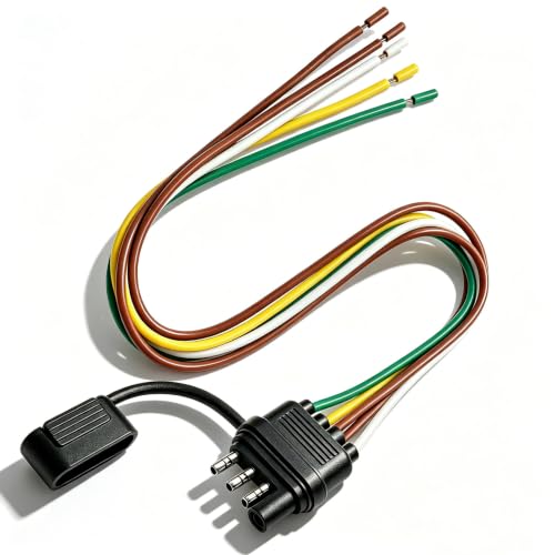 Image of 4-Way Flat Trailer End Connector 18 Inch,4 Pin 5 Wire Trailer Wiring Harness,4 Pin Truck Connector with Dust Cover