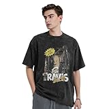 Unisex Scott Rapper Music Travis T-Shirt Baumwolle T-Shirt Antik Waschverfahren Abgesenkte Schulter Kurzarm für Büro Wochenenden und sportliche Aktivitäten