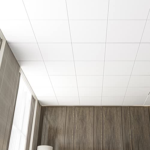 Art3D 12-Pack Smooth Drop Ceiling Tile 2Ft X 2Ft In Off White, Pvc Ceiling Panel 24 X 24In. #TOP6