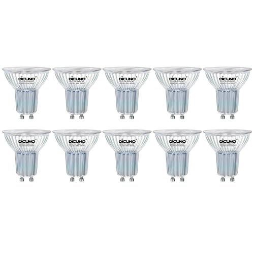 DiCUNO Lampadine LED GU10 5W, Equivalenti a 50W Alogene, Bianco freddo 5000K, 600 Lumen, GU10 LED 230V, faretto MR16 senza sfarfallio, Fascio 40°, Lampada Riflettore Non dimmerabile, Vetro, 10 Pezzi
