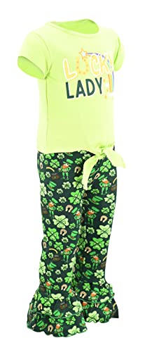 Image of Unique Baby 2 Piece Girls Double Ruffle Leggings and Short Sleeve Shirt Clothes Set Kid and Toddler Girl Outfit