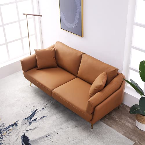 Acanva Mid-Century Modern 3-Seat Living Room Couch, Genuine Leather Sofa, Glazed Ginger #TOP2