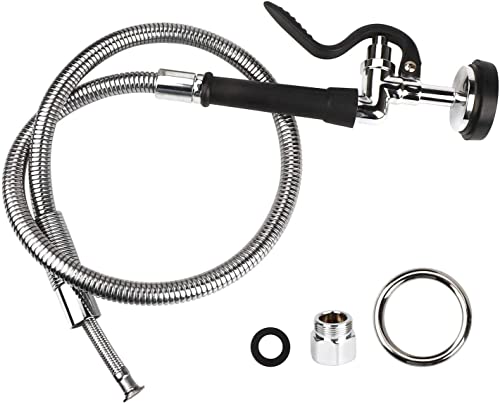 Image of COOLWEST Pre-Rinse Hose with Spray Valve 44 Inch Flexible Stainless Hose with Sprayer Nozzle Head Replacement Kit for Commercial Kitchen Sink Faucet(Free Brass Adapter to Connect Add-on Swivel Spout)