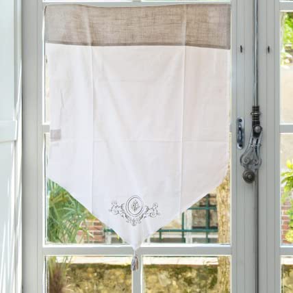 Autrefois Rideau Enrouleur et Brise bise, Lin brodé, Voilage Broderie, Style Charme, Petit Rideau Fin, Decoration pour fenetre de Cuisine, Salle de Bain,...