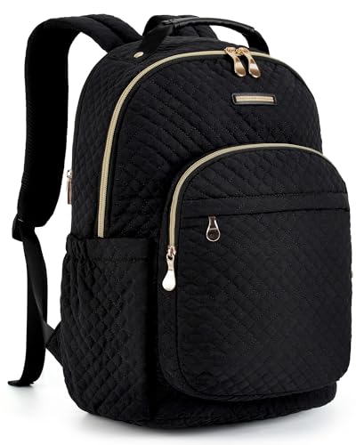 LIGHT FLIGHT Travel Laptop Backpack for Women 15.6 Inch Laptop Backpack with USB Charging Hole Water Resistant Computer Backpack for Work Quilted Black