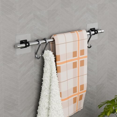 Image of 2 PCS No Drill Curtain Rod Brackets Self Adhesive Adjustable Rod Holder Hooks Nail Free Strong Stick-On Curtain Hangers for Bathroom Kitchen Home & Hotel Heavy Duty Rod Support (2 Piece)