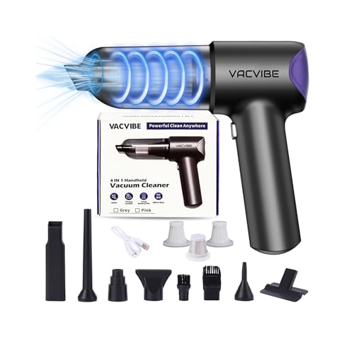 Vacvibe Car Vacuum Portable Cordless, 21000PA 4 in 1 Suck/Blow/Pump/Charger 120W Handheld Car Vacuum Cleaner and Air Duster, Brushless Motor Multi-Nozzles for Home Office Grey