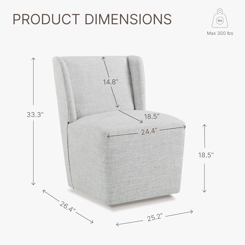 Image of KISLOT Upholstered Dining Chairs Set of 4 with Casters, Wingback Modern Side Armless Deskchair with Rollers for Diningroom Bedroom Livingroom Reading Room, Light Grey Fabric