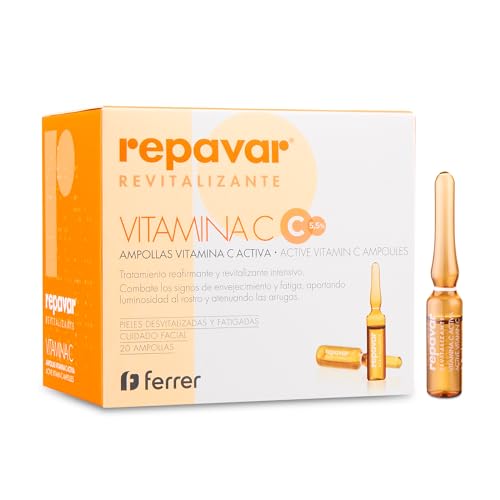 Repavar Revitalisant - Soin Actif à la Vitamine C pour le Visage - Prévient le Vieillissement - Traitement Intensif Raffermissant et Revitalisant - 20 ampoules de 1 ml